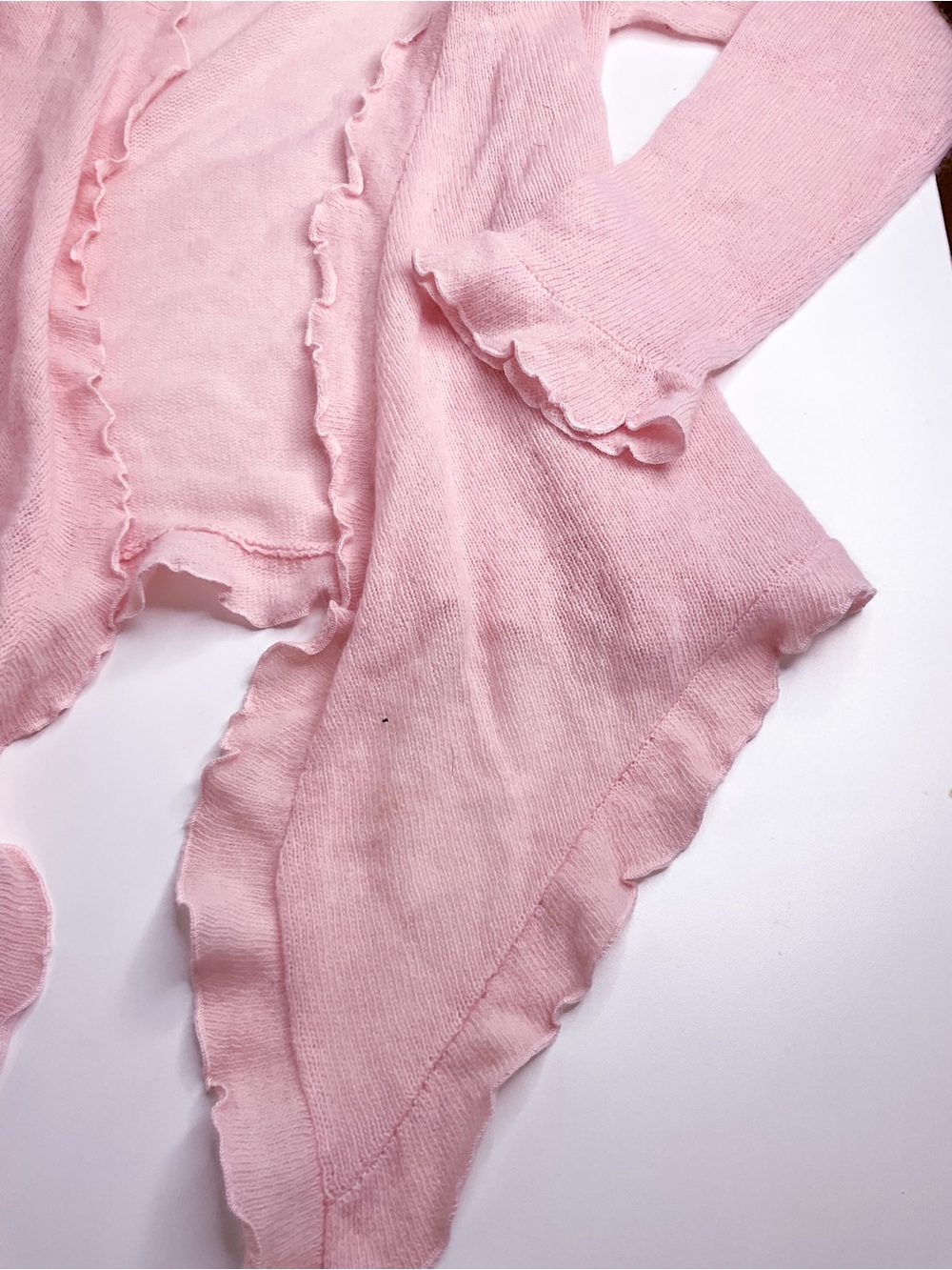 ANGORA WOOL Soft Pink Ruffle-Edge Knit Cardigan